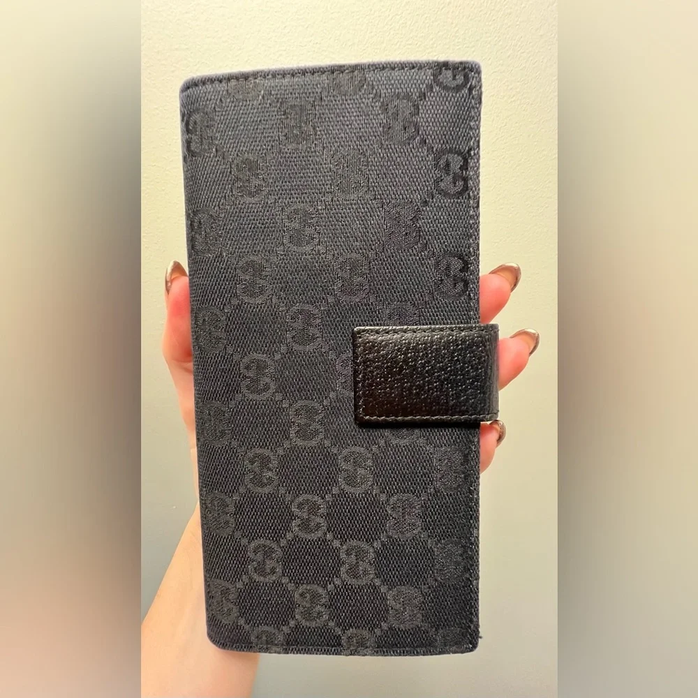 Authentic Gucci Black Eclipse Long Wallet Canvas & Leather *AMAZING CONDITION*